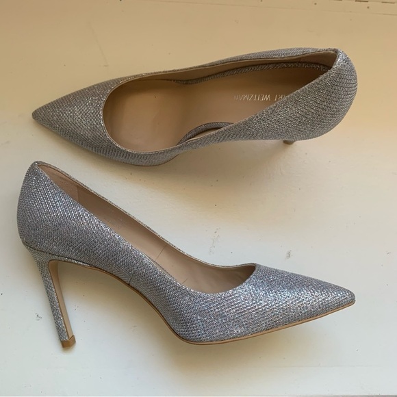 Stuart Weitzman Leigh Metallic 95mm Heel In Silver Sz 6 - Picture 5 of 9